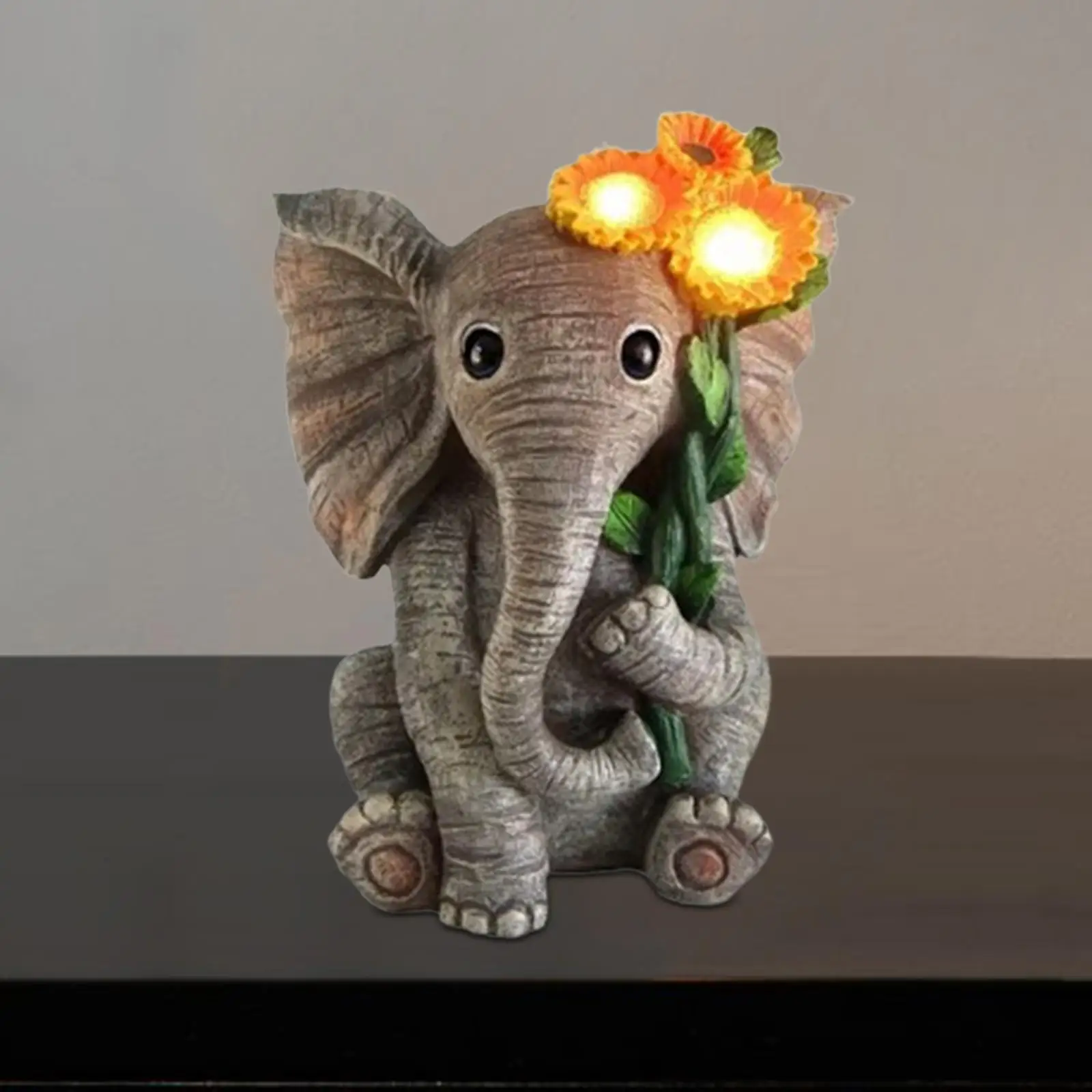 Solar Garden Statue Elephant Figurine with Solar Light Yard Ornament Animal Sculpture for Landscape Outside Lawn Patio Backyard