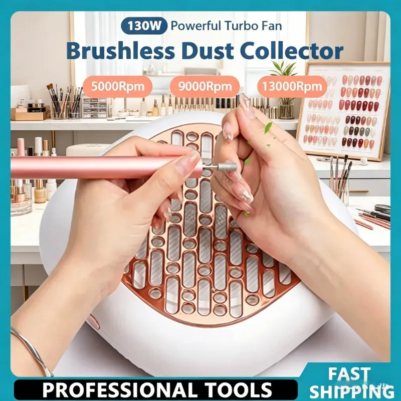 Powerful 130W Nail Dust Extractor Super Suction Brushless Manicure Fan Vacuum