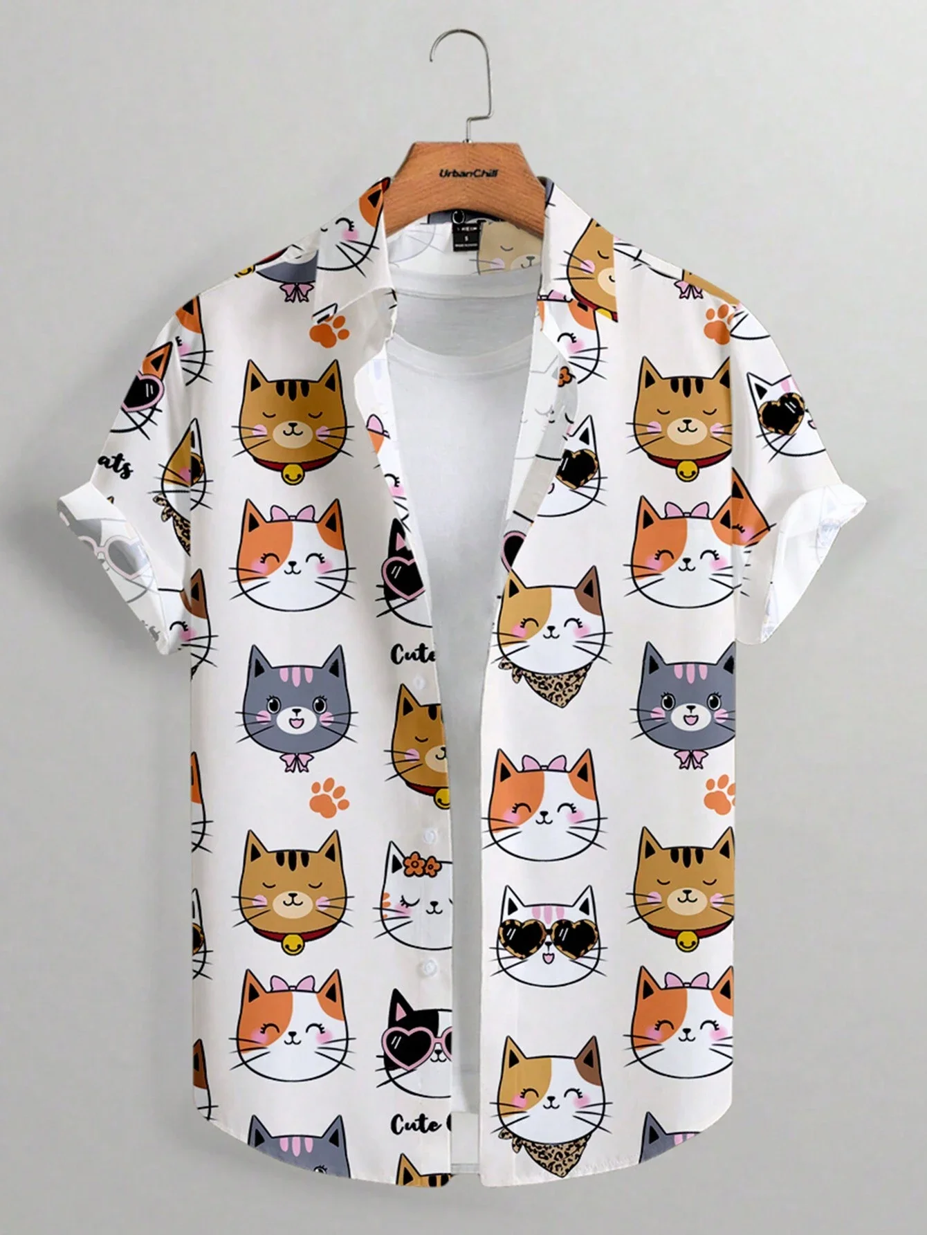 Fashion Men\'s Cute Cat Print Casual Daily Wear 3D Printing Short Sleeve Shirt Fashion Hawaiian Shirts Men\'s Harajuku Shirts Tops