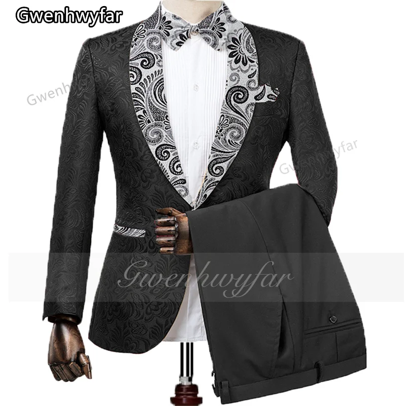 

Gwenhwyfar Men's Wedding Suit Italian Design Custom Black Smoking Tuxedo Jacket 2 Pieces Groom Terno Men's Suits