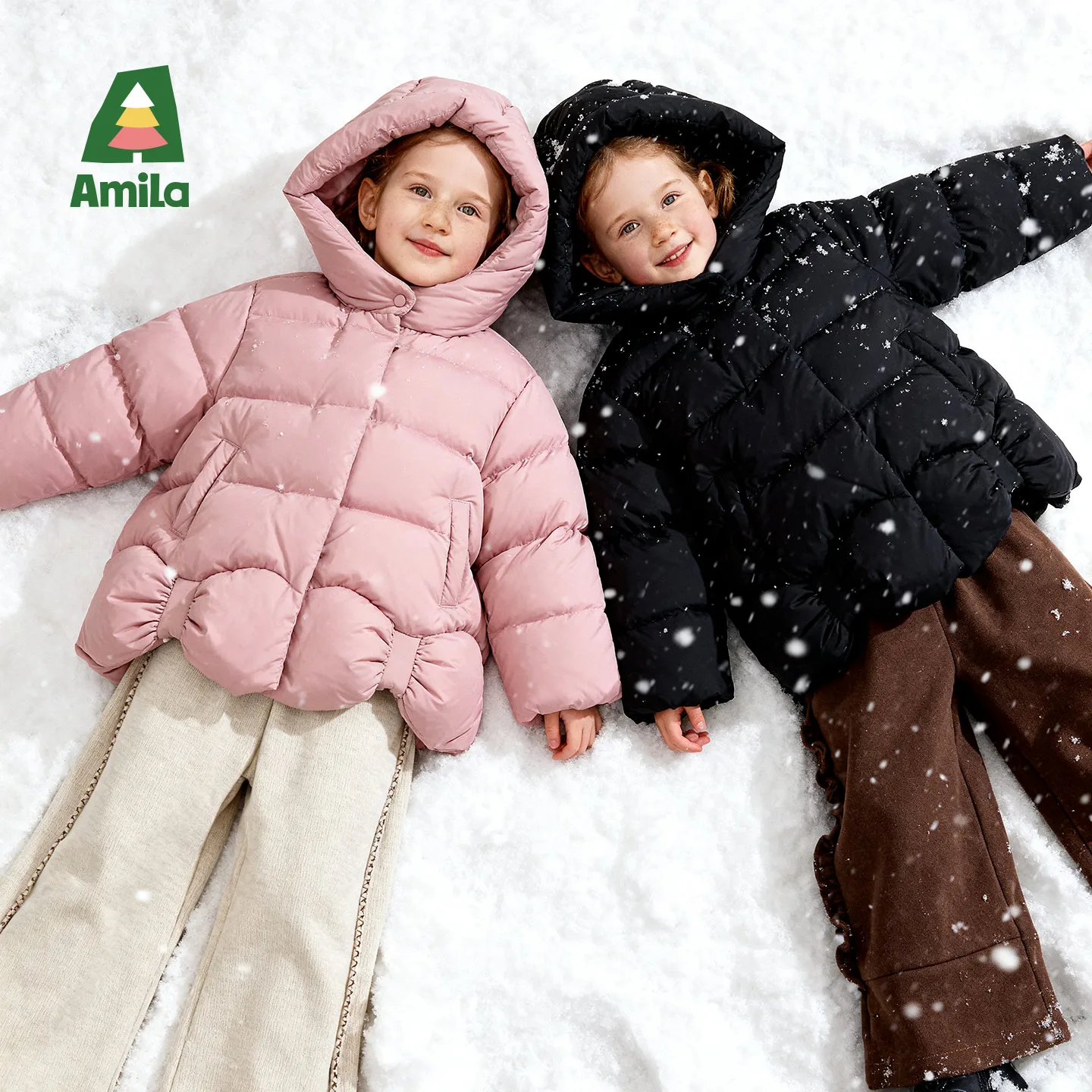 Amila 2026 Winter Children's Mid Length Down Jacket With Hooded Design, Filled With White Duck Down And Water-Resistant Fabric