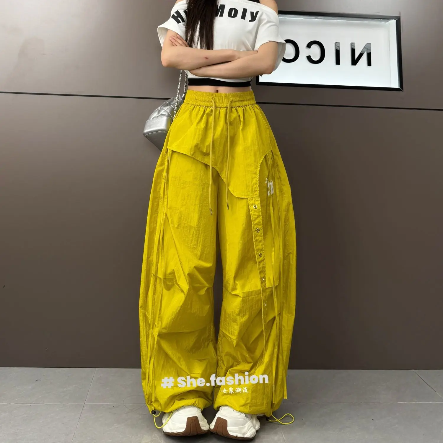 Navy Blue Casual Wide Leg Pants 2026 Korean Version Loose High Waisted Age Reducing Pants