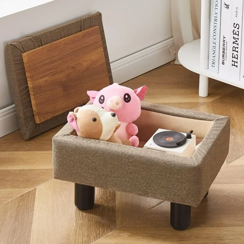 Linen ottoman, multi-purpose footrest storage footstool, upholstered footstool seat for sofa living room bedroom Stools