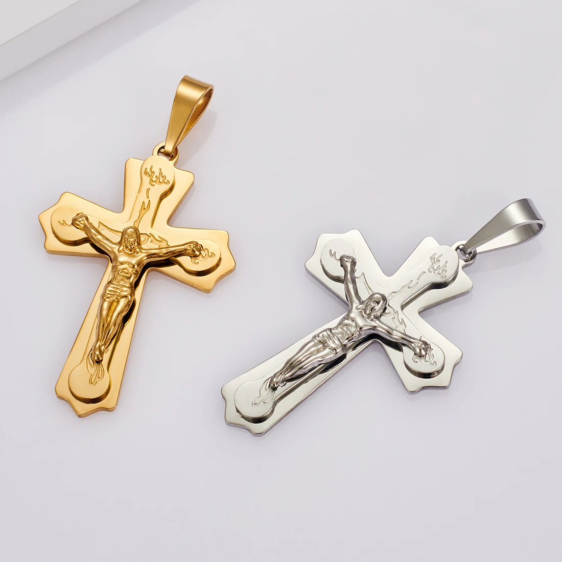 Christian Jesus 316L Vintage Mens Width 35mm Stainless Steel Religion Cross Pendant Necklace Chain Jewelry Gift