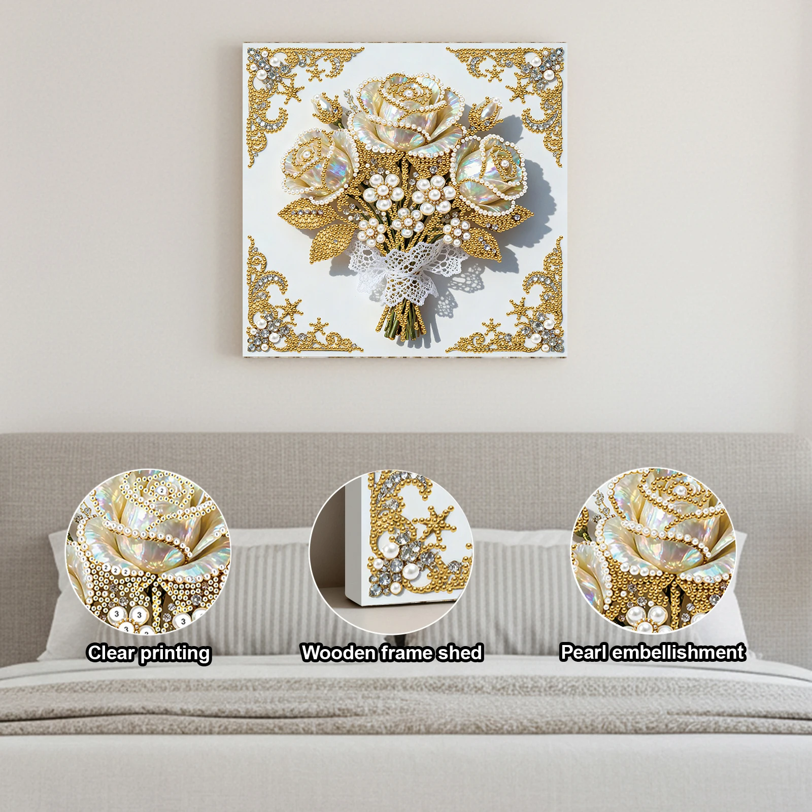 

DIY Pearl Painting Art Kits for Adults Beginners Home Wall Decor Pearl Gem Paintings Picture Arts Craft 25x25cm With Frame (ZZH005)