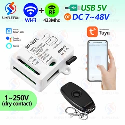 Tuya Remote Control Smart Switch WiFi & RF,DC 12V 24V 48V USB 5V,1-250V Dry Contact,DIY Switch,Alexa Google Home Voice Control