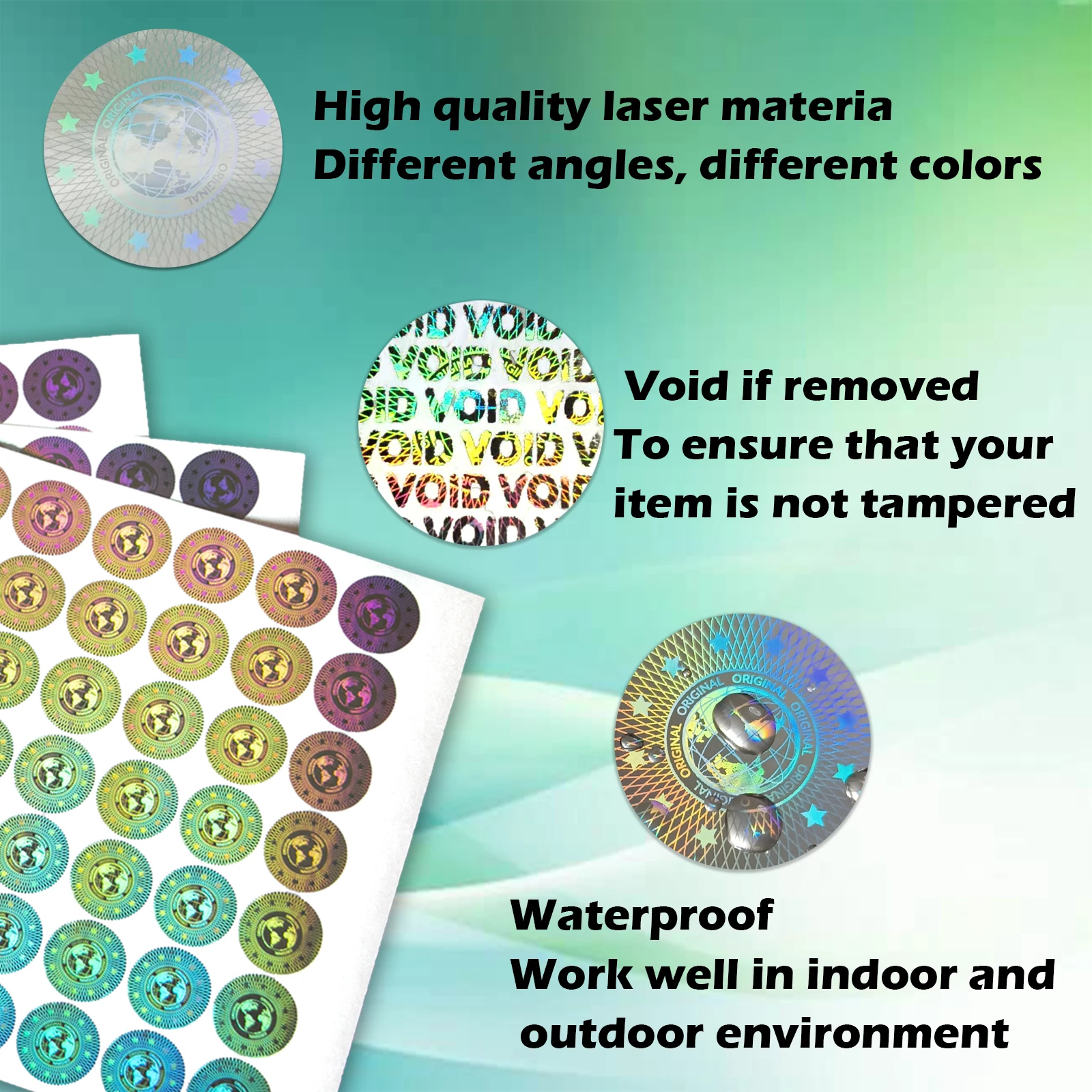 Silver Tamper Evident Stickers Labels, High Security Void Warranty Seal, Tamper Proof Labels, Hologram Stickers, Circular, 2cm