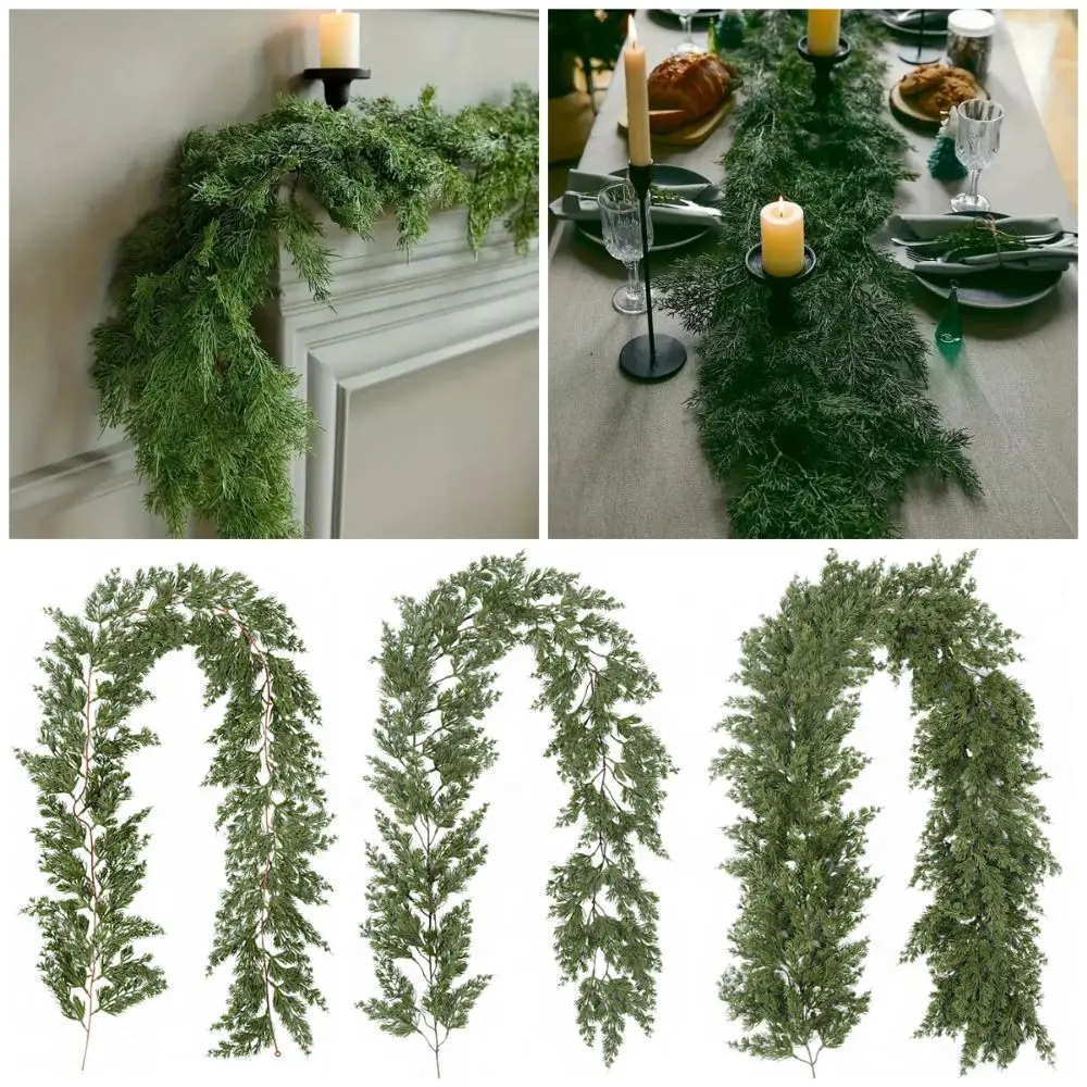 إكليل الصنوبر الاصطناعي الأخضر 200 سنتيمتر DIY بها بنفسك اكسسوارات الأرز الخضرة الروطان الموقد الديكور الجدار الشنق زينة عيد الميلاد