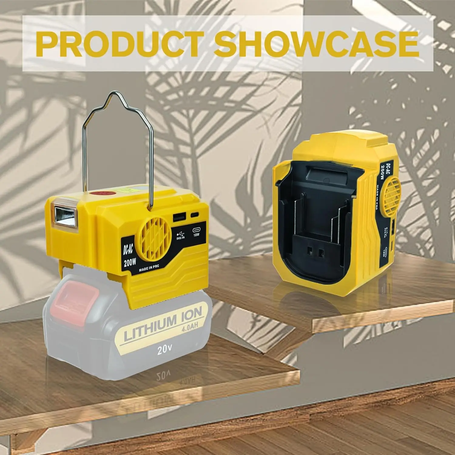 Adaptador de batería para Dewalt, convertidor de 220V con ganchos de elevación, herramienta eléctrica con puerto USB y luces de trabajo LED tipo c (sin batería)