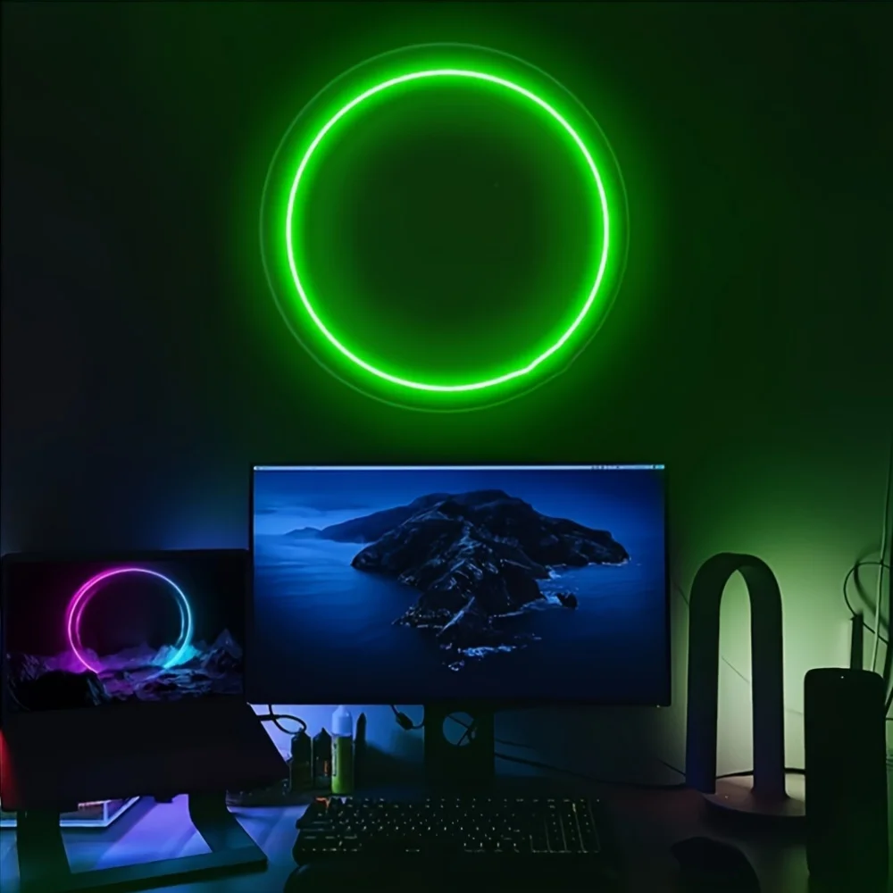 Afbeelding 5: Ronde LED-lampen, neonlampen, USB-aangedreven enkele wandlampen, geschikt voor decoratie in woonkamers, bars en kamers