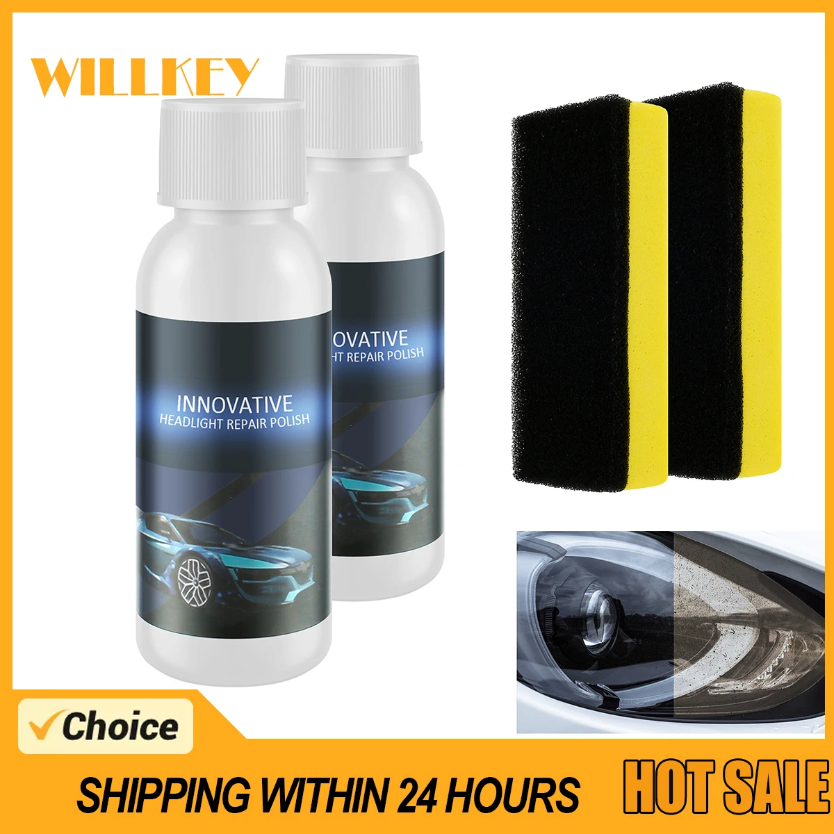 2 Set Car Headlight Repair Liquid Car Light Plating Crystal Reconditioning Agent Tool Car Headlight Coating Reconditioning Agent