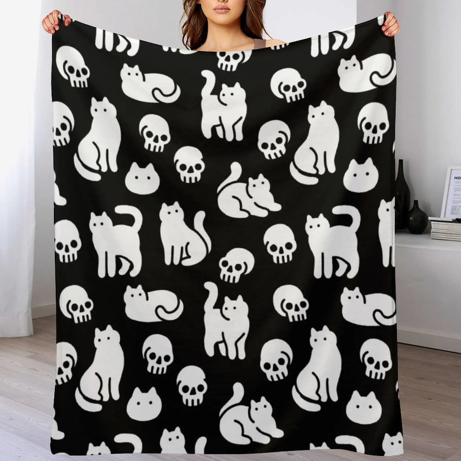 

Cats and Skulls Pattern Throw Blanket Blankets For Bed Sofa Throw Sofas Multi-Purpose Blankets