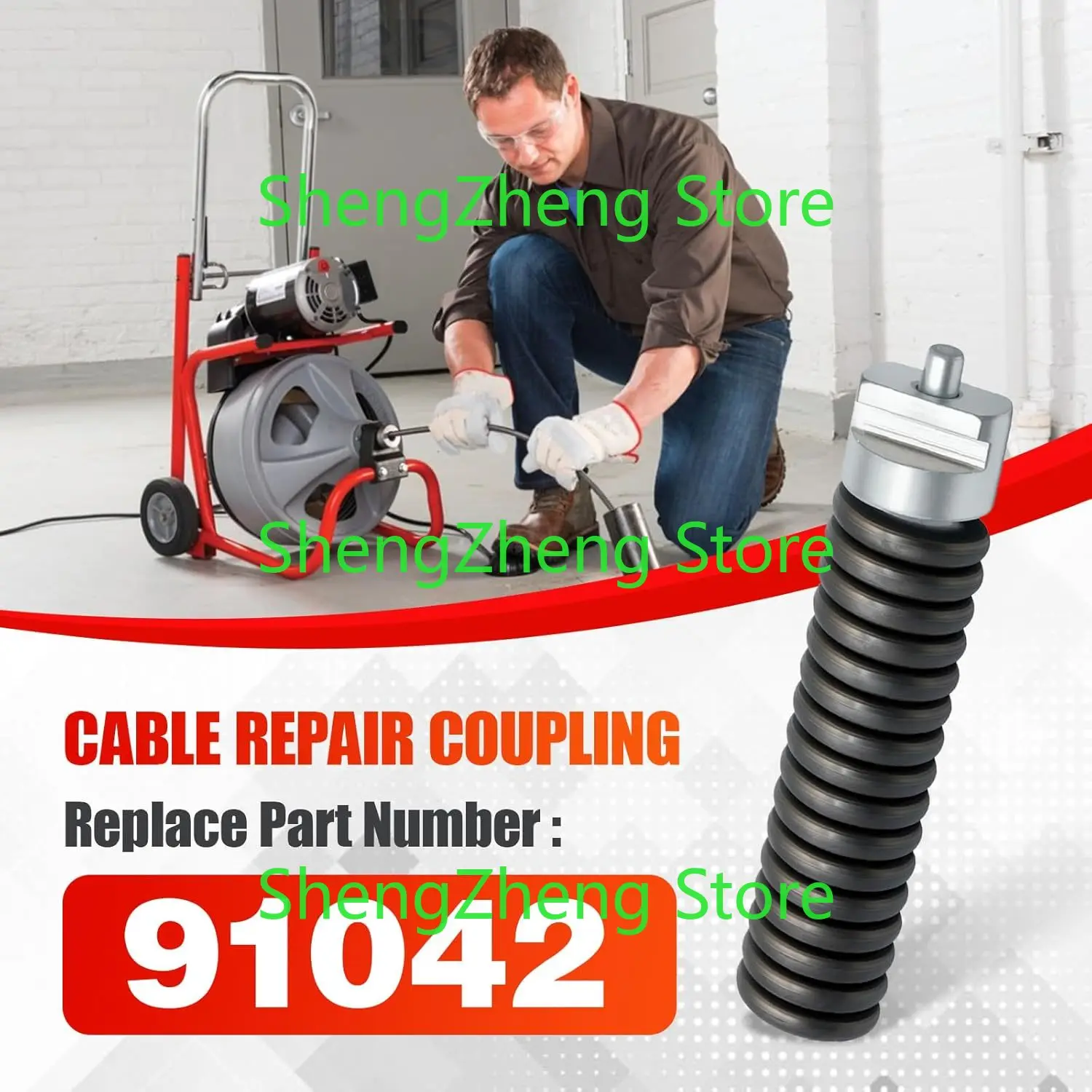91042 Cable Repair Coupling Compatible with RIDGID Drain Cleaner Fittings K-380 K-400 K-3800, 1/2-Inch IW Sewer Drain Cleaner