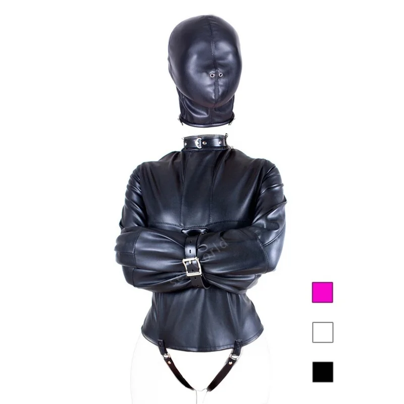 PU Leather Straitjacket Bondage Hood Mask BDSM Roleplay Clubwear Dog Cosplay Headgear Body Bondage Sex Toy for Women and Men