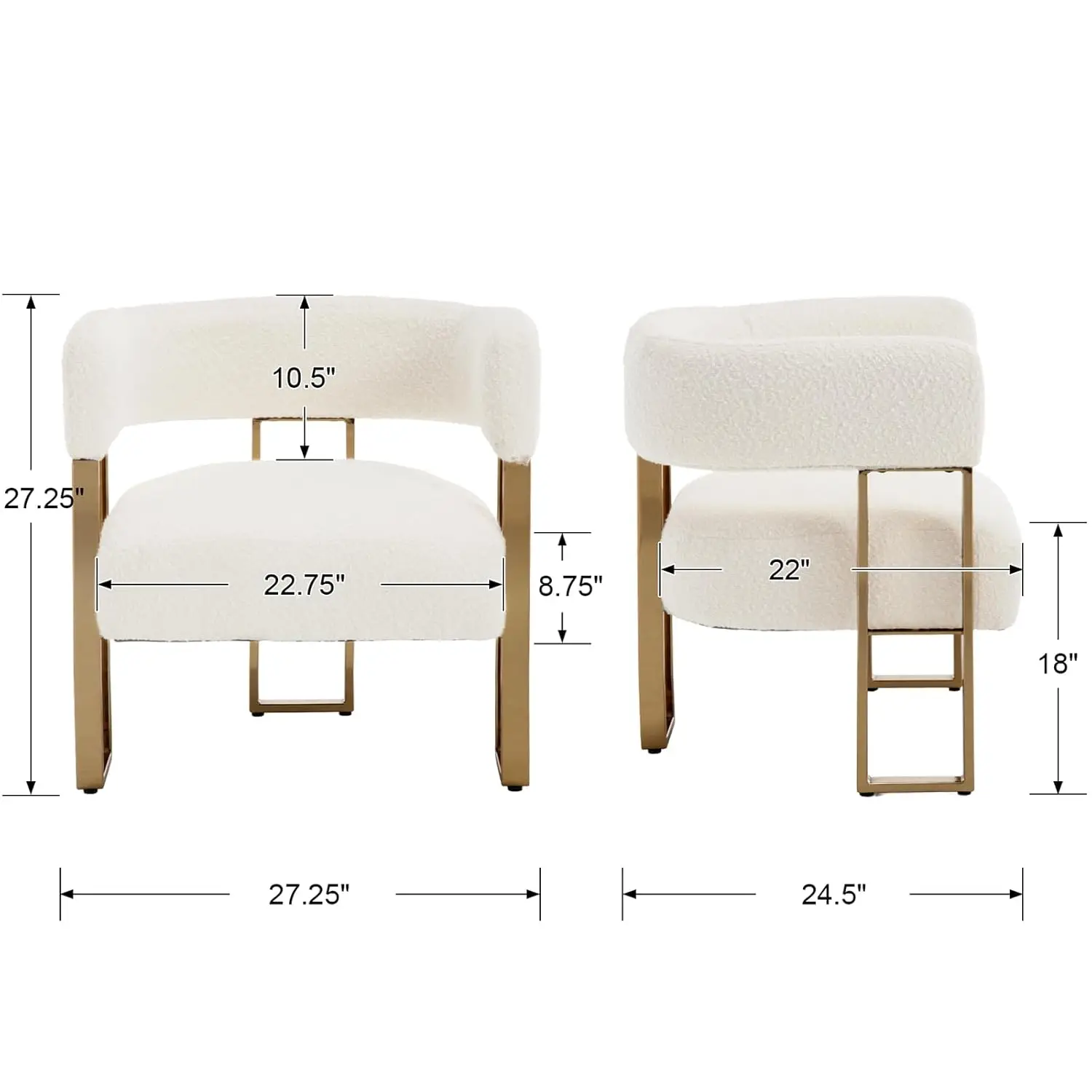 #Mid Century Upholstered Accent Chair Boucle Fabric Metal Frame Legs Living Room Bedroom Reading White, Customized