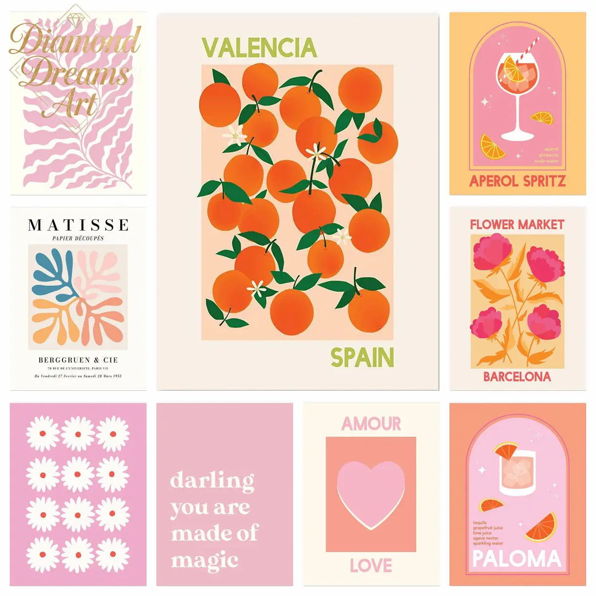 Frameless,Matisse Juice Fruit Pink Orange 5d Diy Diamond Painting Cute Bohemian Art Heart Wall Art Flower Market  Bedroom Decora