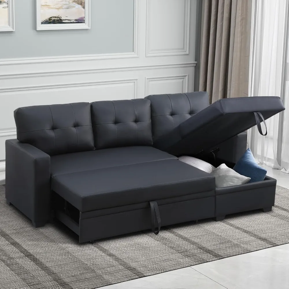 

Customized Hotel sofa， Pull Out Bed and Storage Sectional Sleeper Sofa with Reversible Chaise for Living Room, Bedroom, Black