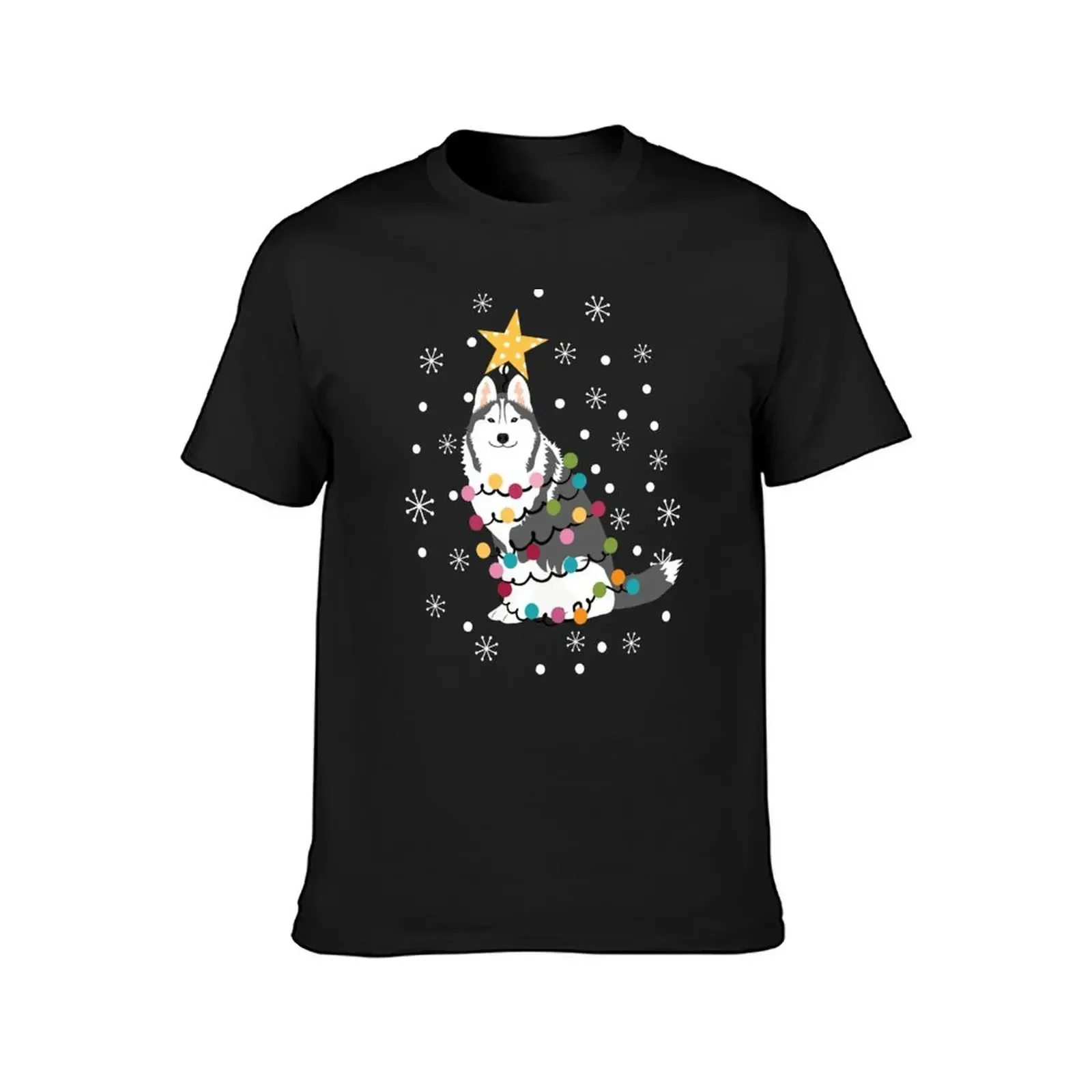 Siberian Husky Christmas Tree T-Shirt tees graphic t shirts customs graphic shirts T-shirts for men cotton