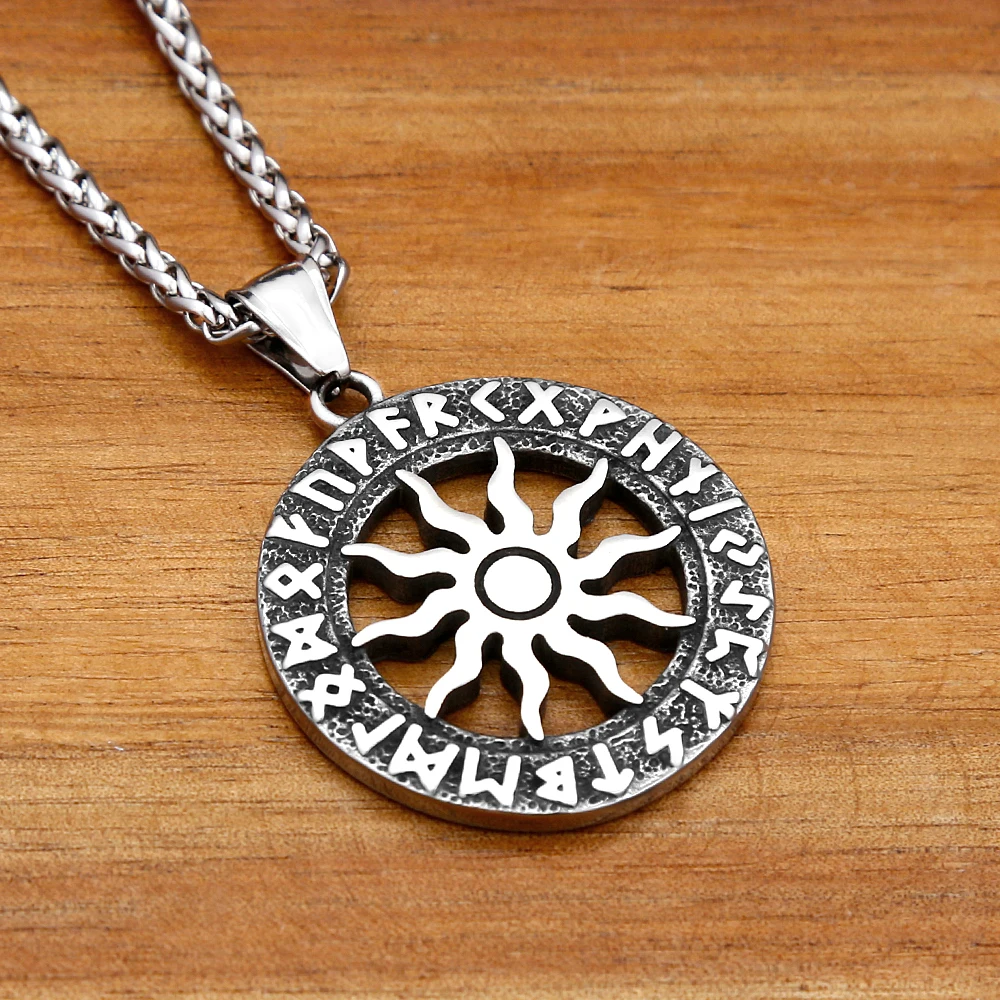 خمر الشمس الله أبولو قلادة قلادة الأزياء جولة الشمال الفولاذ المقاوم للصدأ فايكنغ رون قلادة الرجال تميمة المجوهرات هدية