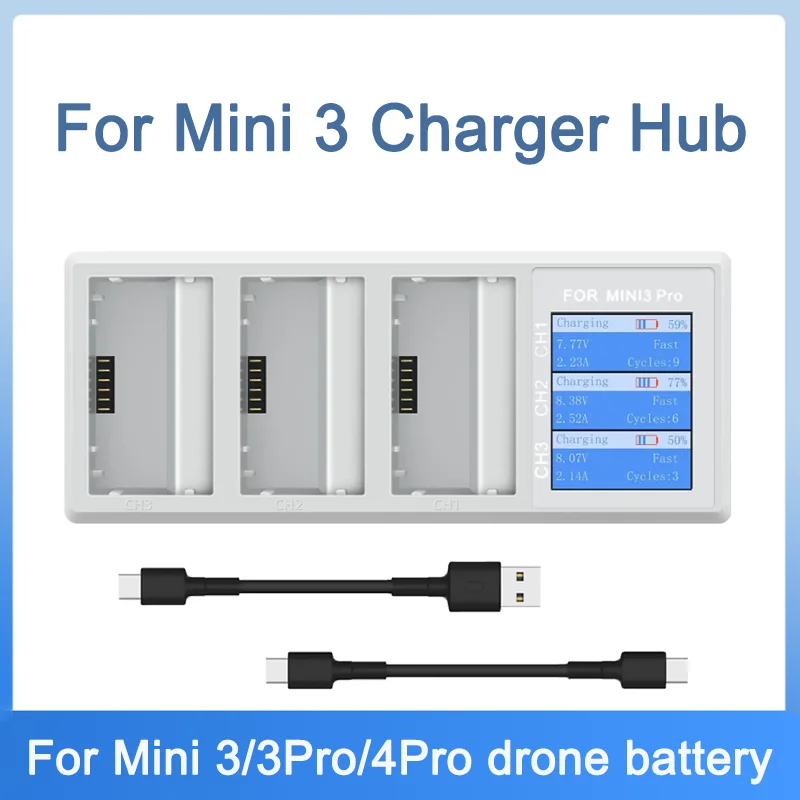 For Mini 3 Battery Charging Butler 3pcs Battery Faster Charging Hub For Mini 4 Pro/Mini 3 Pro/Mini 3 Drone Accessories