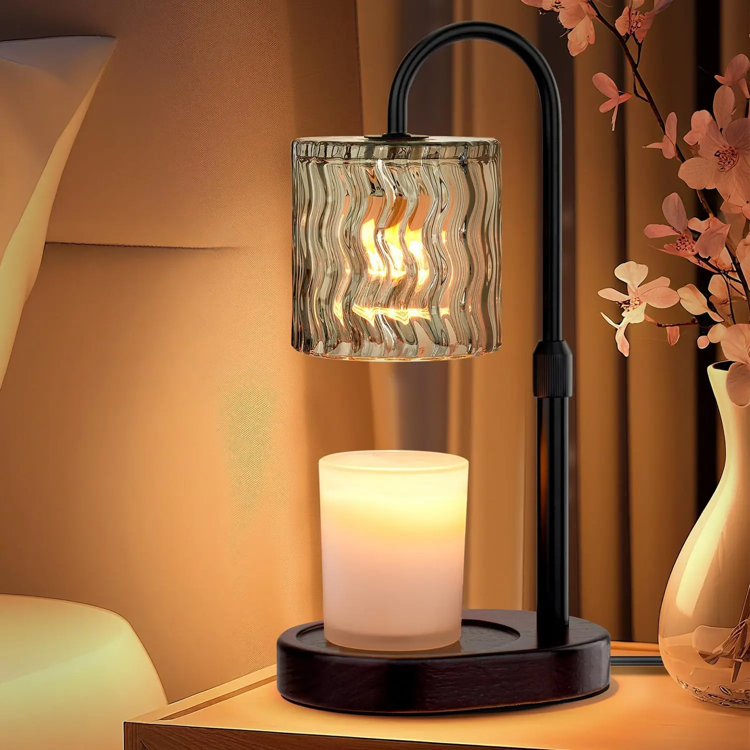 Elektrische Kerzenwärmer-Lampe mit Timer & Dimmer, Verstellbare Höhe, Flammenloser Duftwachsschmelzer für Wohnraumdekoration
