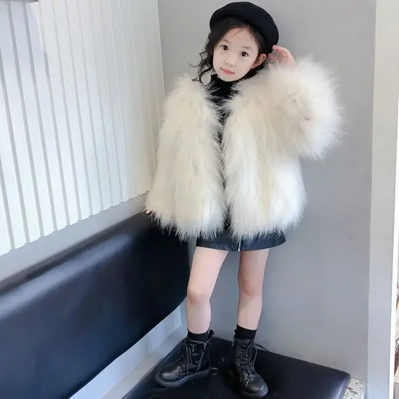 

Fur Coat for Autumn and Winter New Thickened Warm Woolen Cotton Jacket Fashionable Princess Children's Clothing Baby Mid Length