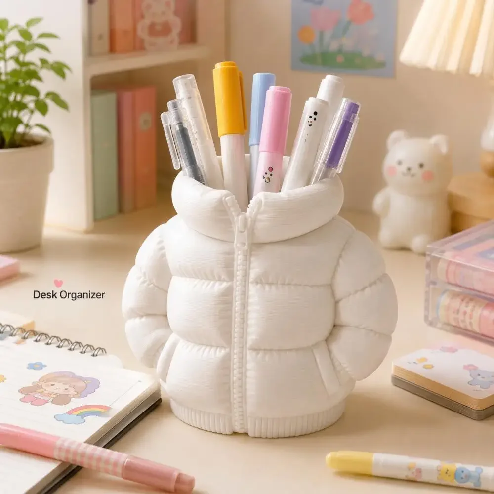 Cute Down Jacket Shaped Pen Holder 3D Printed Cup Coaster Desktop Stationery Desk Organizer For Home Office Classroom Decor gallery 2