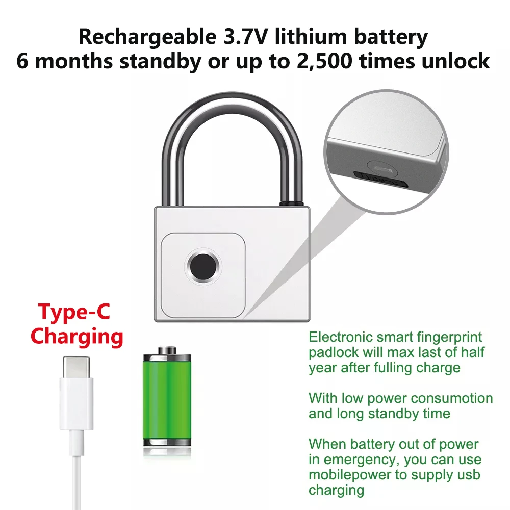 RAYKUBE Tuya BLE Smart Fingerprint Padlock Waterproof USB Charging 0.2sec Unlock Portable Anti-theft Zinc Padlock P70/P55/PQ1