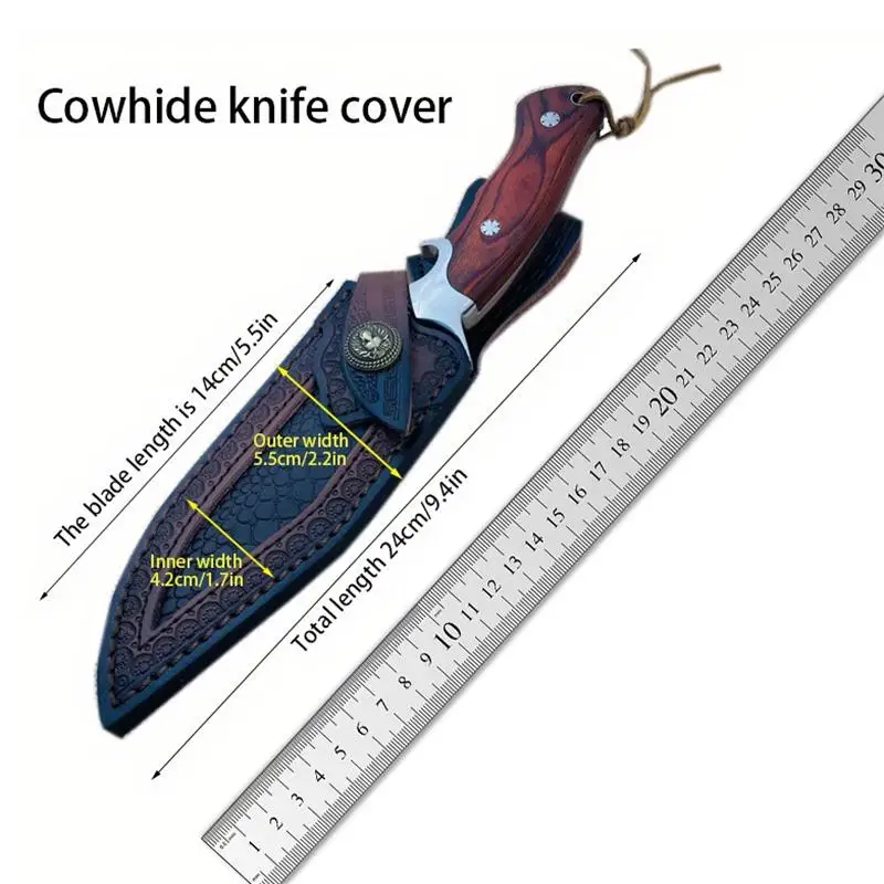 Outdoor Straight Knife Cover,  Two Layers Leather Sheath Universal Knife Cover for Protect and Carry (Knife Not Included)