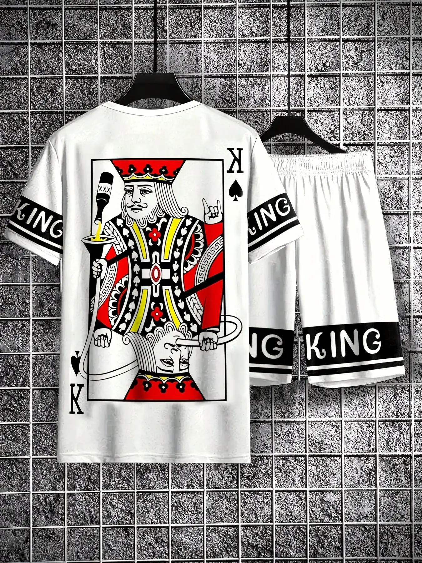 

Мужской комплект из футболки и шорт с принтом King Card, повседневный уличный стиль