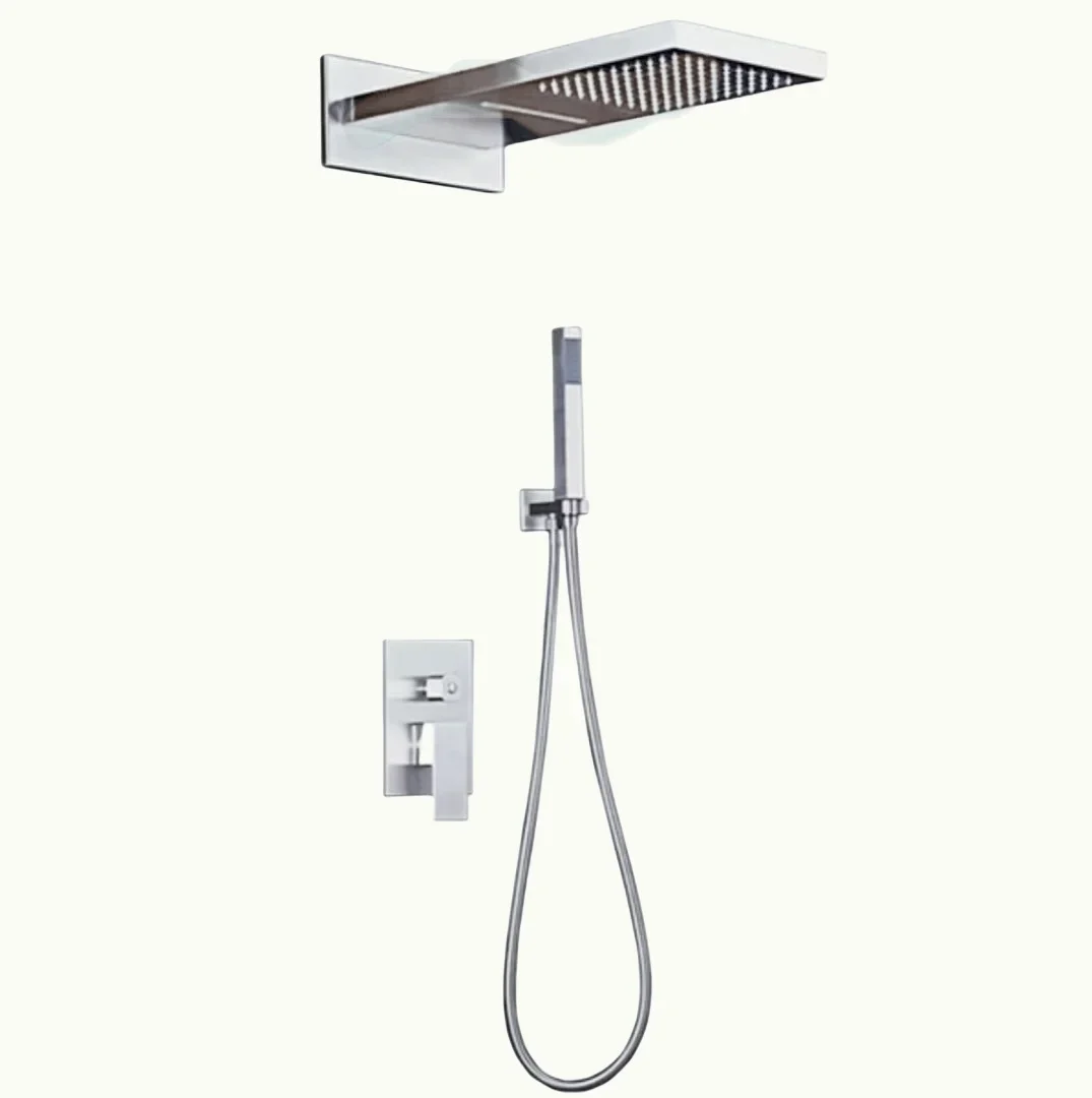 YYHC-Luxury Wall Mounted Brass Rainfall Shower System Mixer Chrome Bathroom Ceiling Rectangle Shower Set