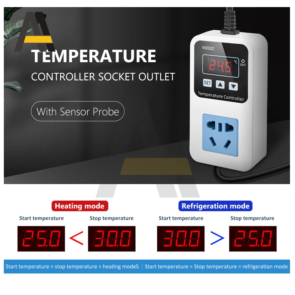 W2022 Thermostat 1500W Smart Digital LED Display Microcomputer Temperature Controller AC110/220V 10A Direct Output EU/US plug