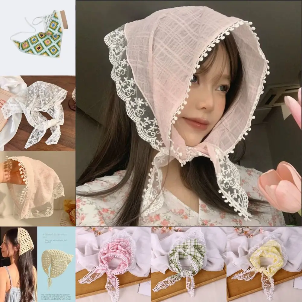 

Little Daisy Knitting Flower Headband Multicolor French Pastoral Style Lace Hair Scarf Sweet Photo Props