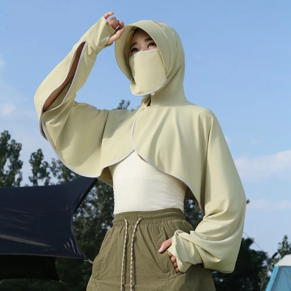 

Ice Silk 3 in 1 Sunscreen Hoodie Long Sleeve Thin Facemask Hat Sunscreen Shawl Waterproof Loose Fit Sun Protection Clothing