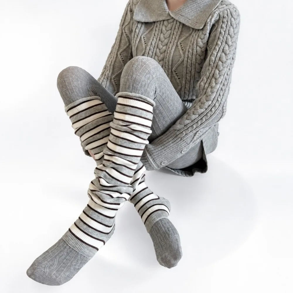 1 Pair Knee High Knee High Leg Warmers Thigh High Striped Thigh High Stockings Knitted Warm Multicolor Stockings Autumn Winter