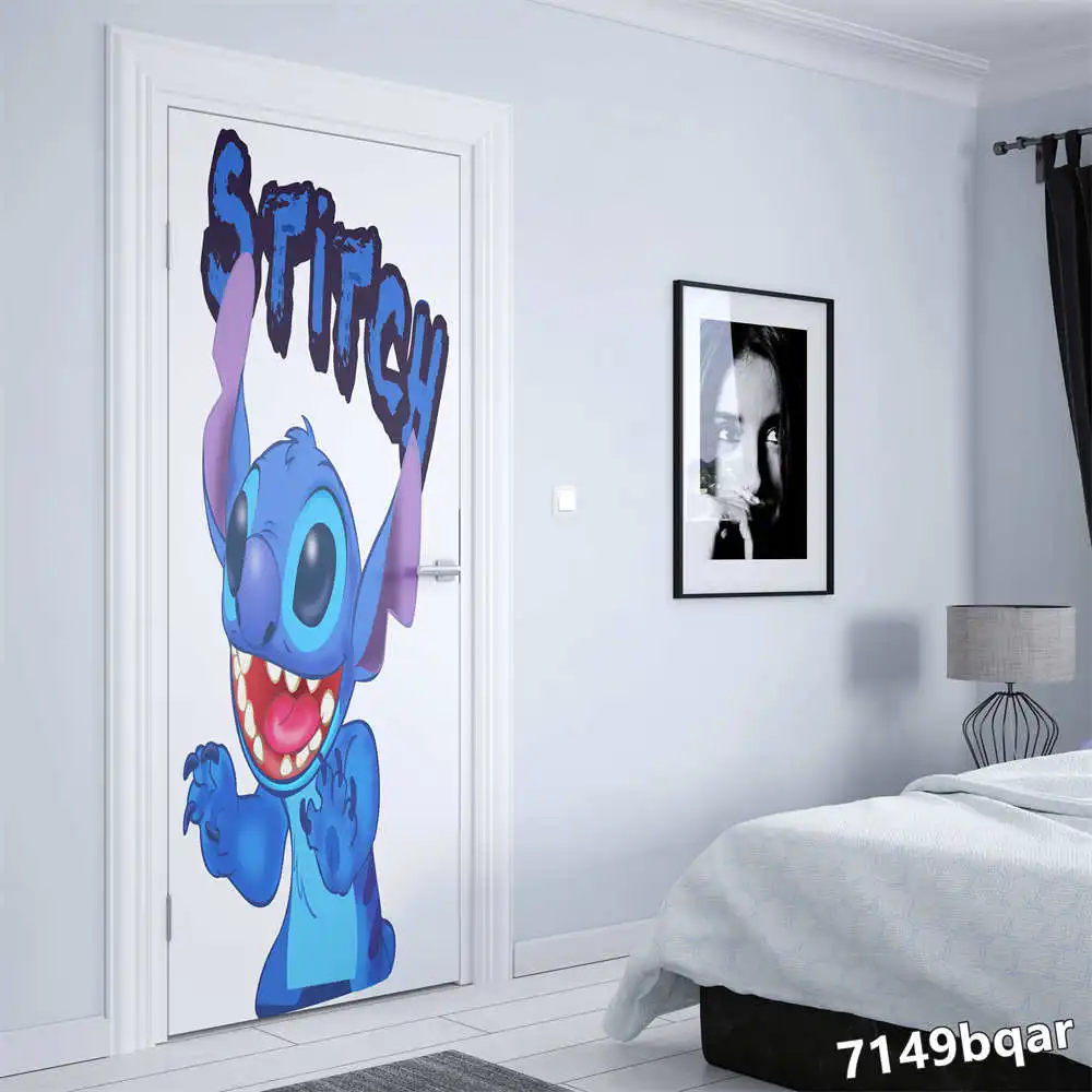 Disney Watercolor Lilo & Stitch Stitch Angel Door sticker Home Room Decoration Nursery Kids Room door decoration Wall Sticker HD