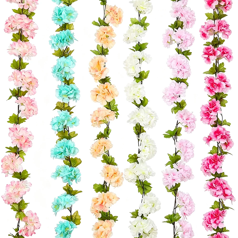 5 Stück Künstliche Kirschblüten-Ranken, Künstliche Hängende Kirschblüten-Pflanzen für Heim, Garten, Wand, Zaun, Hochzeitsdekoration – Detail 7