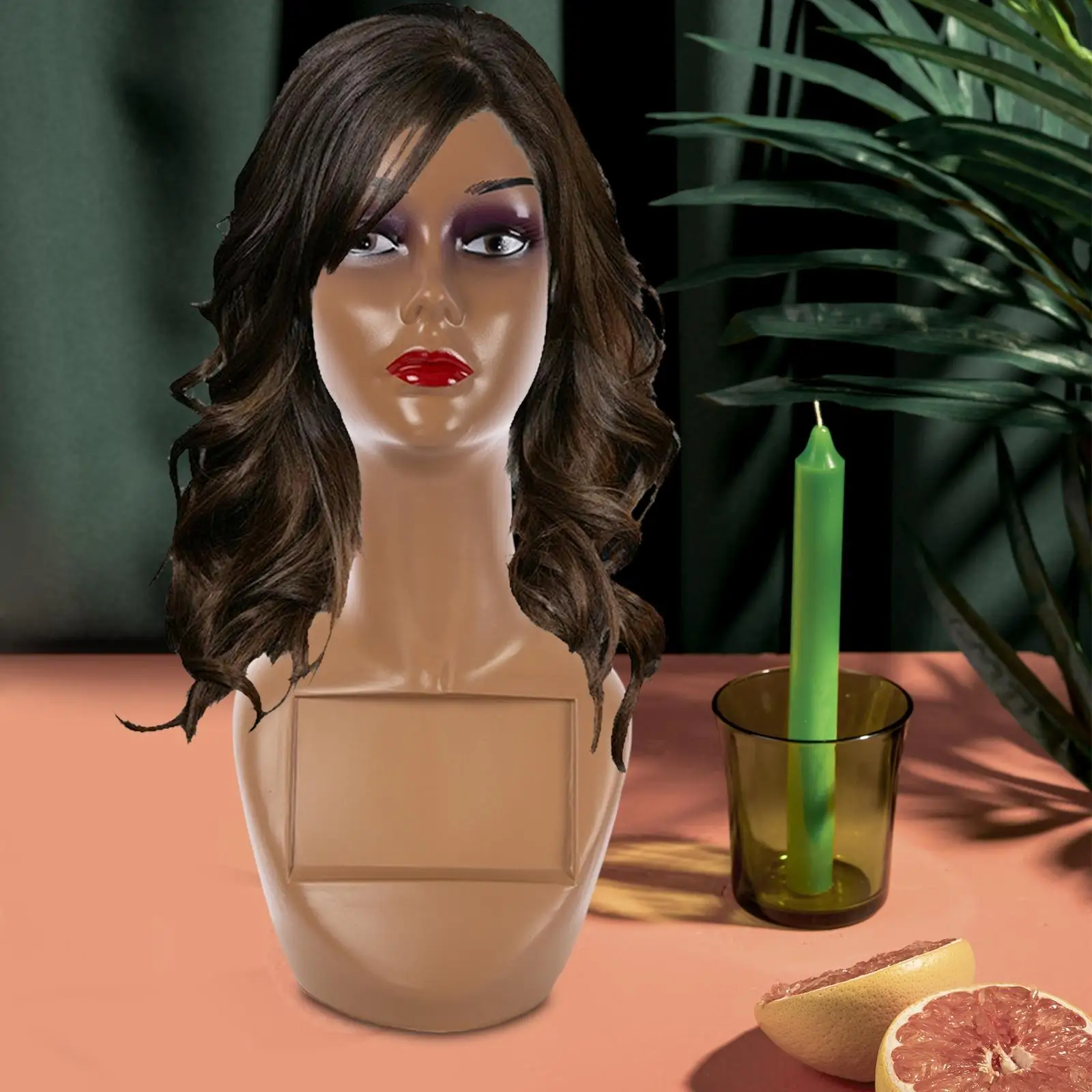 

Female Mannequin Head, Wig Stand, Brown, Smooth, Portable Wig Display Model Professional Cosmetology Face for Wig Glasses