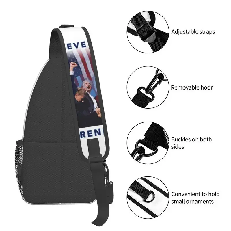 Mochila Crossbody Sling personalizada para homens, bolsa no peito para viajar, nunca rodeando Trump