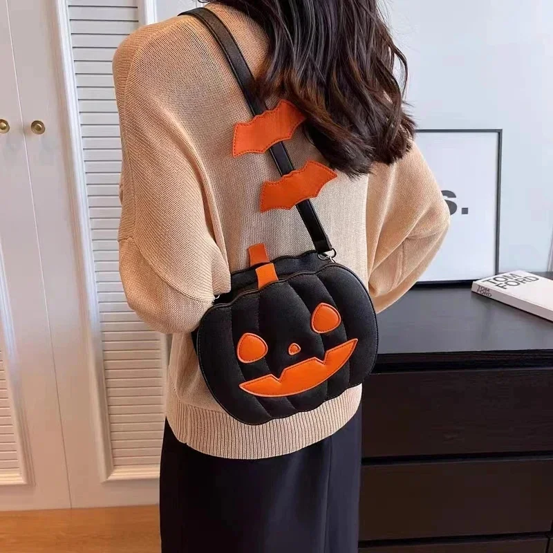 

Pumpkin Halloween PU Cartoon Bags Women Crossbody Bag Funny Cute Creative Shoulder Bag Contrast Zipper Bag Unisex Messenger Bags