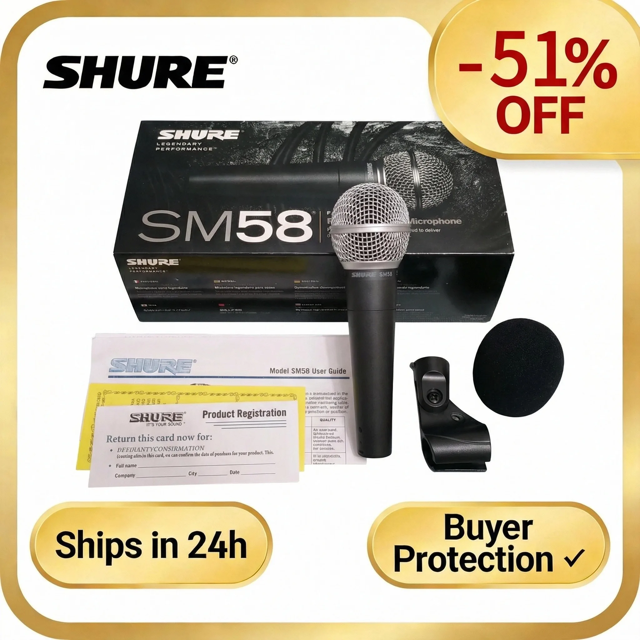 Microphones dynamiques originaux Shure SM58LC en métal en forme de cœur, microphones professionnels filaires pour chant, karaoké, enregistrement de musique BBOX