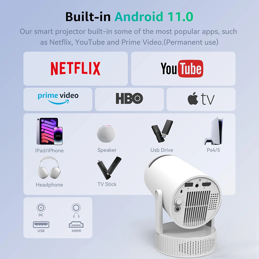 جهاز عرض ذكي محمول ثنائي النطاق WiFi 6 يعمل بنظام Android 11 Bluetooth 5.3 استمتع بالصوت والبصري عالي الدقة في أي وقت وفي أي مكان في المنزل وفي الهواء الطلق #3