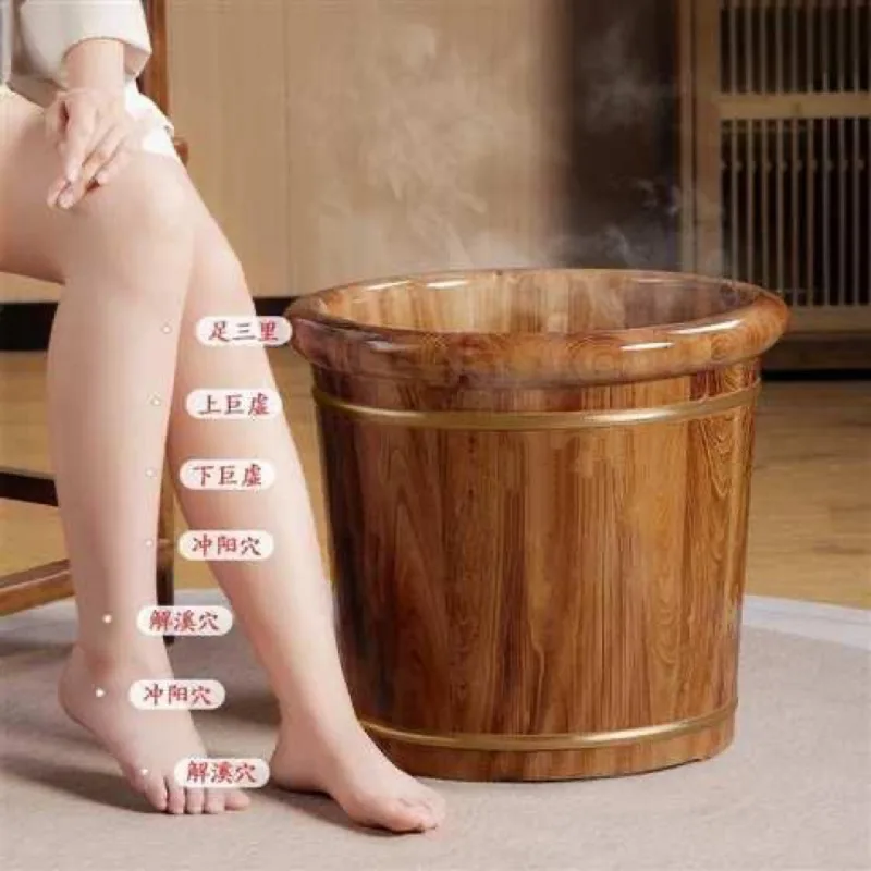 Wooden Foot Soaking Bucket, Solid Wood Calf-Deep Foot Bath Basin, Insulated Massage Foot Spa Tub With Lid For Home - view 3