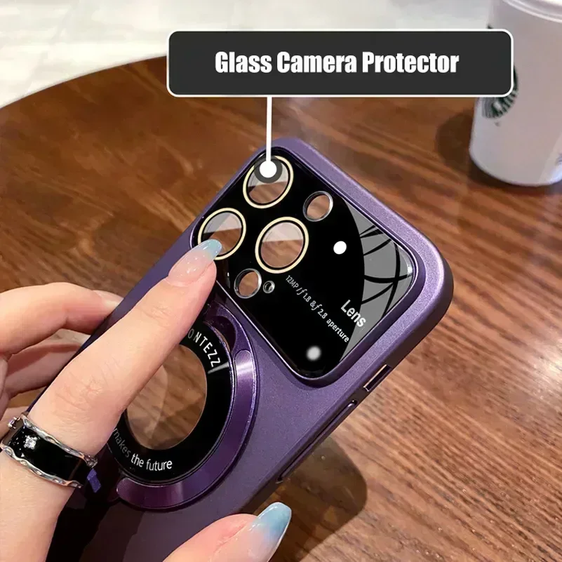 Роскошный матовый чехол с кольцом для ПК для iPhone 14, 13, 12, 11, 15 Pro Max Plus для беспроводной зарядки Magsafe, держатель-подставка для телефона, стеклянная крышка