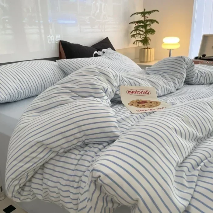 

Новинка, Комплект постельного белья из четырех предметов из хлопка в полоску, 100% хлопок, простыня, Роскошный домашний комплект постельного белья для спальни