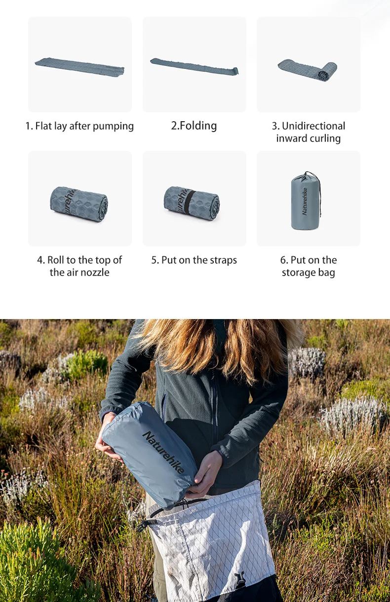 Naturehike Luftmatratze, ultraleicht, zusammenklappbar, schnell selbstaufblasend, aufblasbares Bett, tragbare Schwammmatte, Camping-aufblasbare Matratze – Detail 12