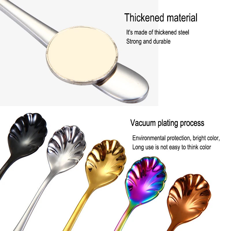 Creative Mini Milk Coffee Spoon Stainless Steel Shell Tiny Spoon Cake Ice Cream Candy Teaspoon Kitchen Accessories Honey Dipper