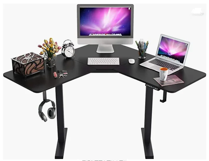 L Shaped Electric Height Adjustable Standing Desk Sit Stand Up Home Office Computer Gaming Table Long Large Black