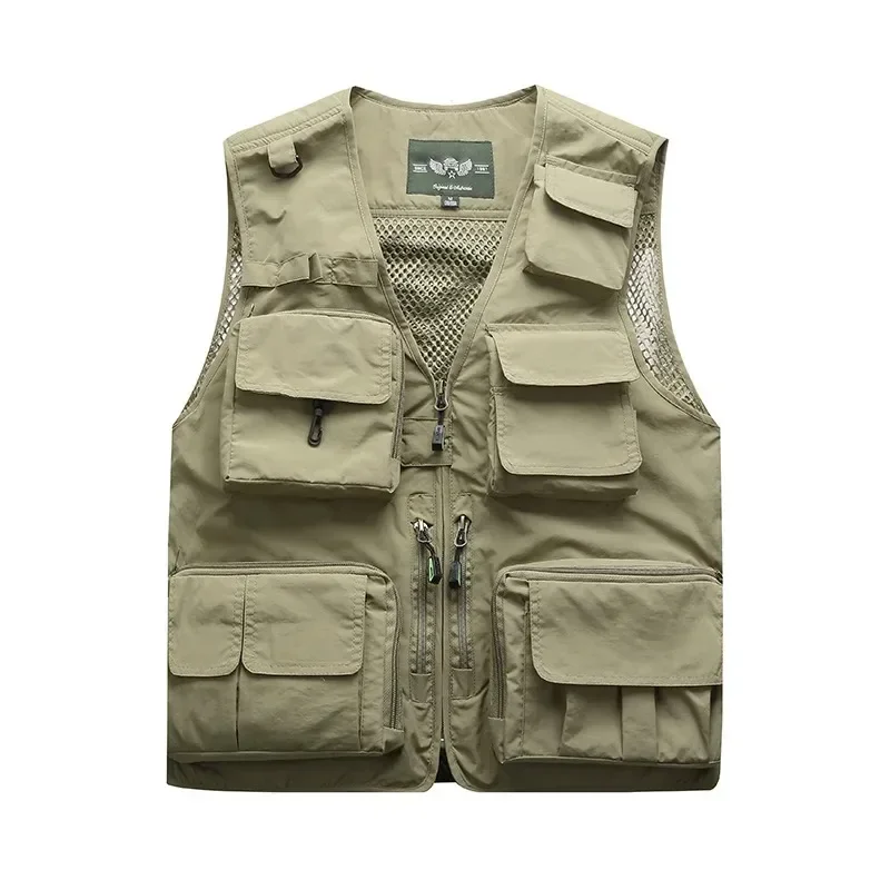 Plus Size S-7XL Men's Outdoor Vest Hiking Fishing Hunting Orange Multi-pockets Waistcoat Quick-dry Breathable Chaleco Tactico