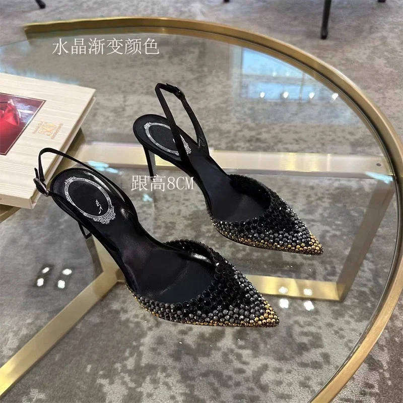 New Baotou sandals rhinestones gradient high heels, women\'s fashion, stunning temperament sandals formal dress, banquet shoes